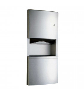 Recessed paper towel dispenser/waste receptacle with towelmate and linermate